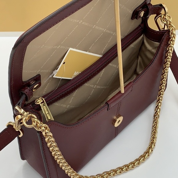 MICHAEL KORS SONIA MEDIUM EAST WEST SHOULDER CROSSBODY BAG MERLOT COLOR - Picture 9 of 16
